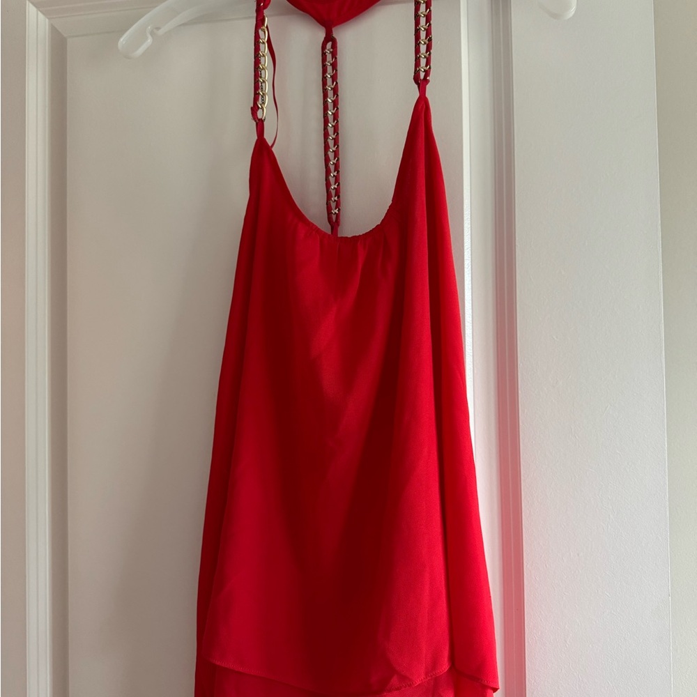 Charlotte Russe Red Top with Gold Chain Straps Size XL
